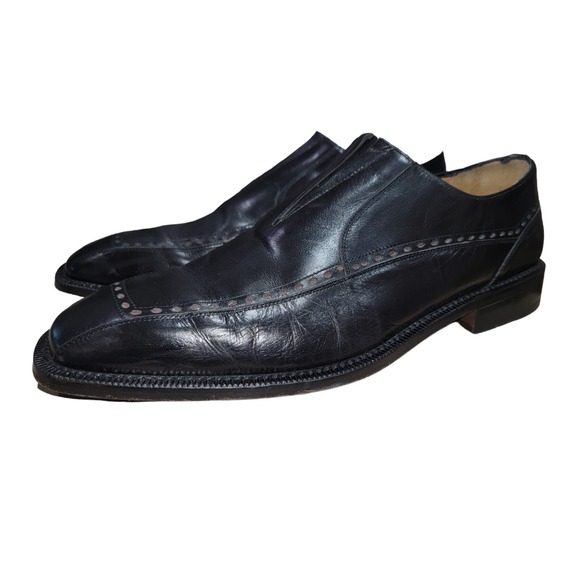 Avventura Men\'s Handmade Black Leather Wingtip‎ Slip On Dress Shoes Size 10.5M main image 4
